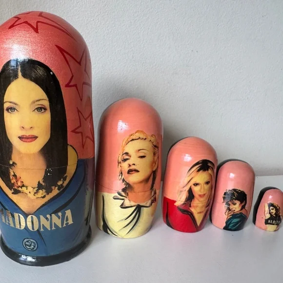 Artist Signed 2002 Madonna Russian Nesting Dolls Set of 5 Matryoshka Pop Art - Picture 1 of 12